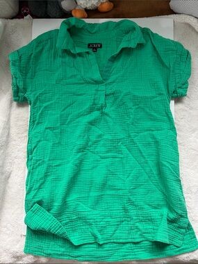 J. Crew Bright Green Split V Polo Shirt-Dress with Pockets